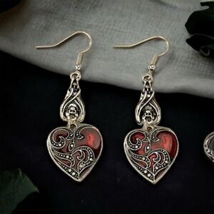 Gothic‎ Retro Style Bat Red Heart Dangle Zinc Alloy Earrings